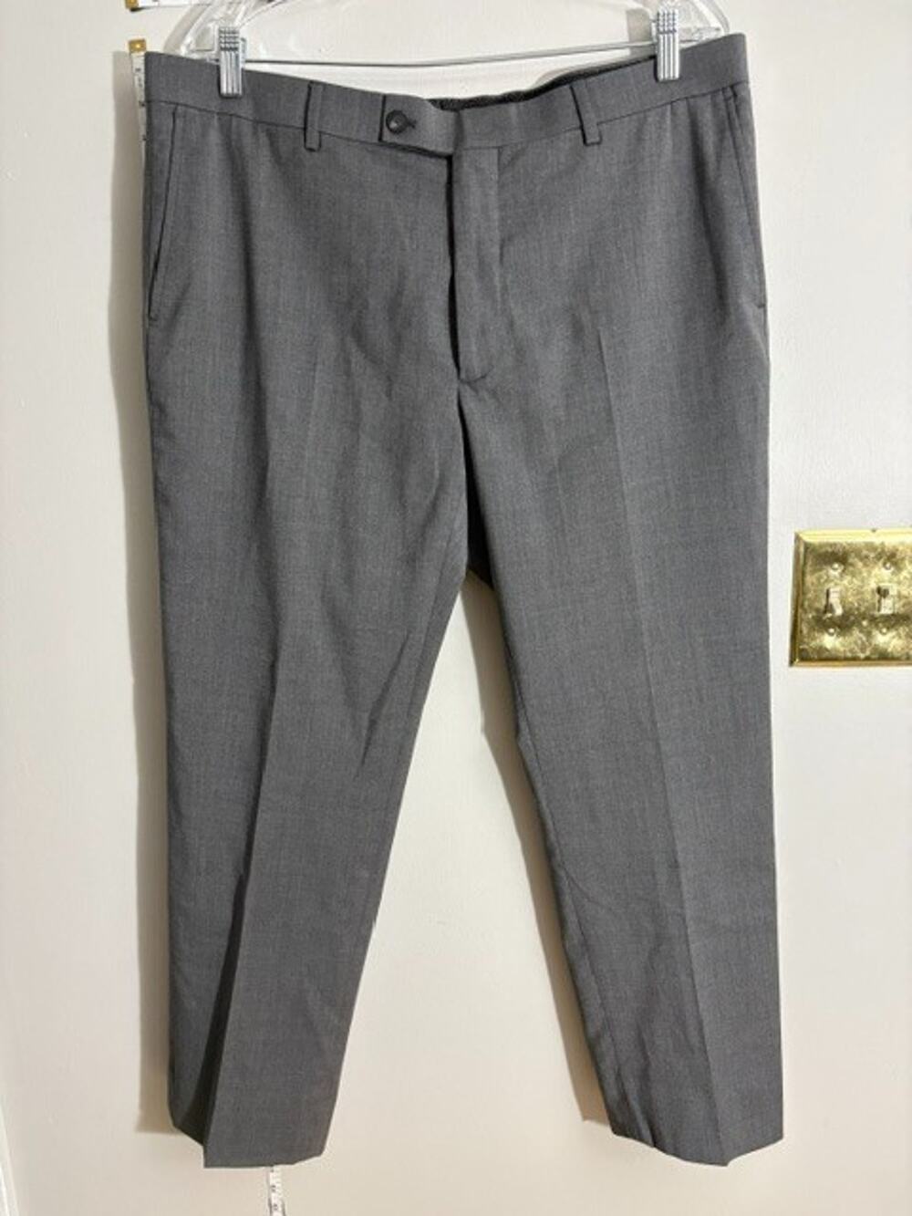 Kenneth Cole AWEAR-TECH Mens 38R Gray Wool Stretch Dress Pants Trousers